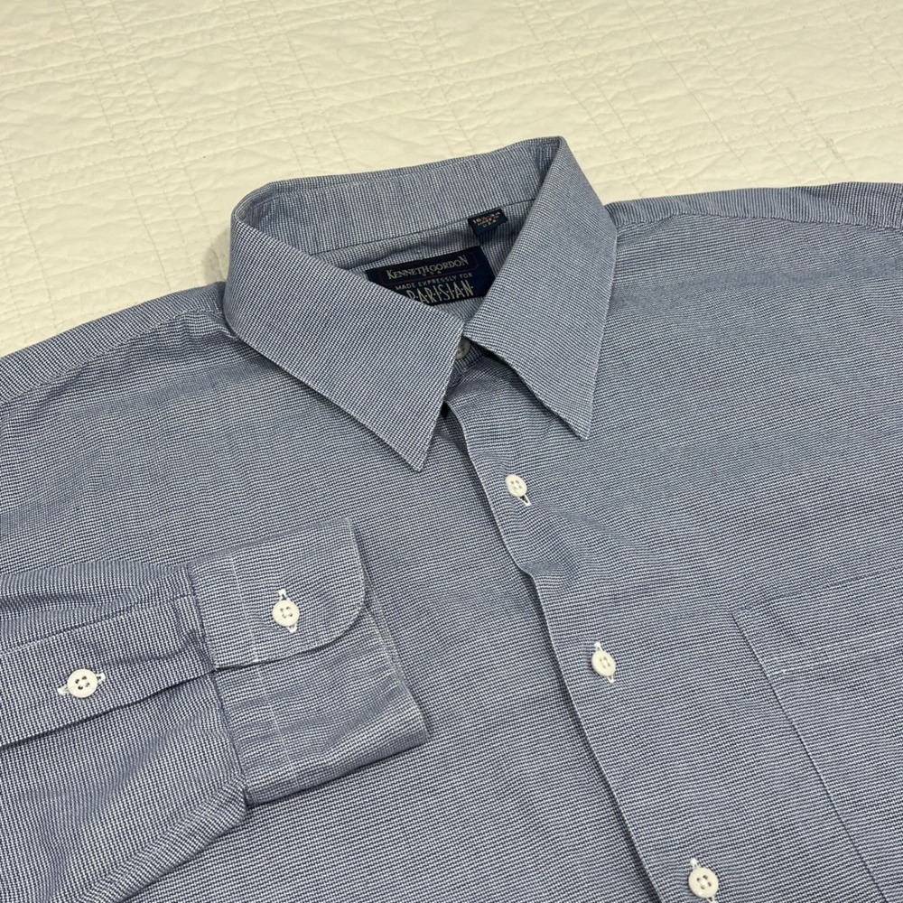 Kenneth Gordon USA Blue Micro-Pattern Cotton Button Down Shirt Mens 16.5-34